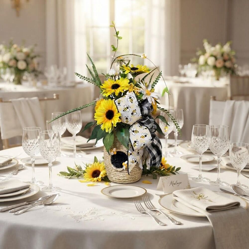 Sunflower Bee Floral Centerpiece | Farmhouse Bee Decor | Spring Summer